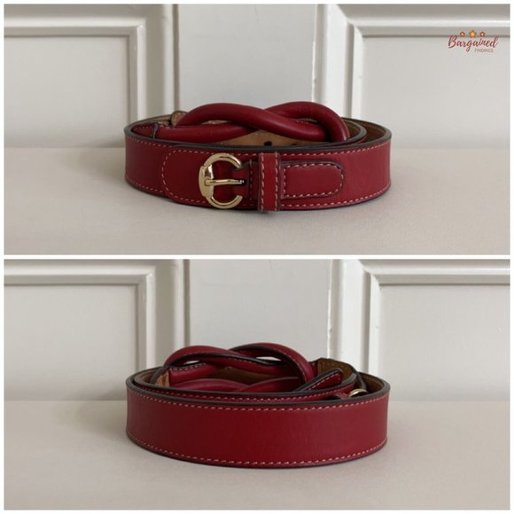 Authentic Gucci Red Leather Knot Skinny Horsebit Ring Buckle Belt Size 85/34 main image 12